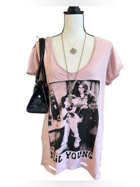 Gypsy Junkies Neil Young Dusty Pink Distressed Graphic Tee